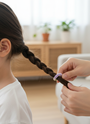 Trenza con liga pastel - enfoque en producto