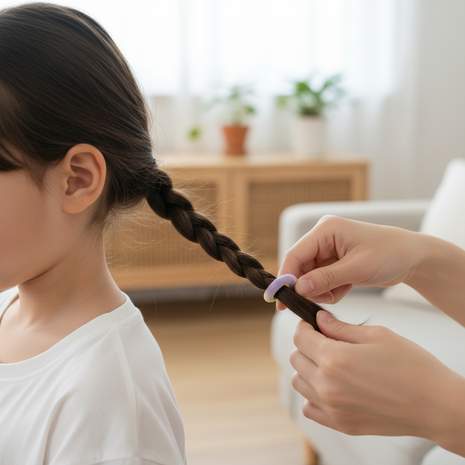 Trenza con liga pastel - enfoque en producto