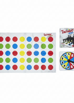 Twister Hasbro flat lay tapete círculos colores spinner juego clásico fiesta familiar