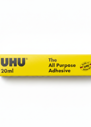 UHU All Purpose Adhesive 20ml – pegamento multiusos en caja amarilla – adhesivo versátil de mayor volumen para madera, tela y cuero

