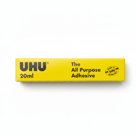 UHU All Purpose Adhesive 20ml – pegamento multiusos en caja amarilla – adhesivo versátil de mayor volumen para madera, tela y cuero

