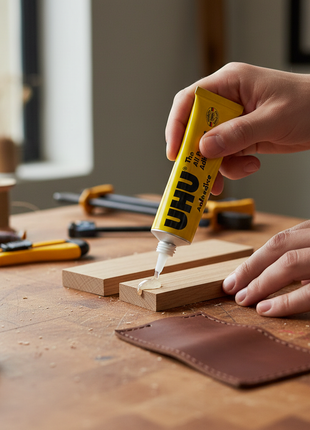 UHU All Purpose Adhesive 20ml – aplicación en proyectos de madera y cuero – pegamento flexible y resistente para múltiples materiales


