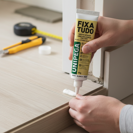 Unipega Fixa Tudo aplicado en reparación de cerámica y zócalos – adhesivo híbrido de alta resistencia para el hogar – Envíos express

