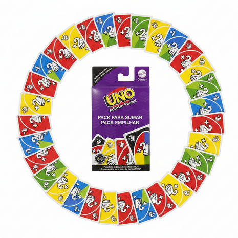 UNO Add-On Pack rodeado de cartas