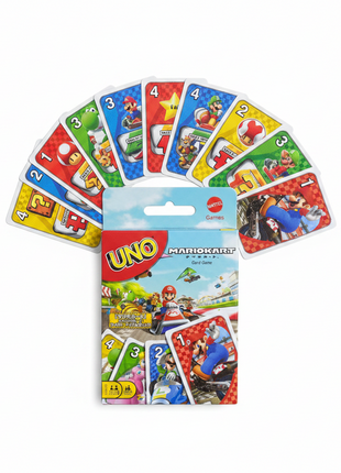 UNO Mario Kart flat lay cartas personajes Nintendo Wild Item Box edición coleccionable