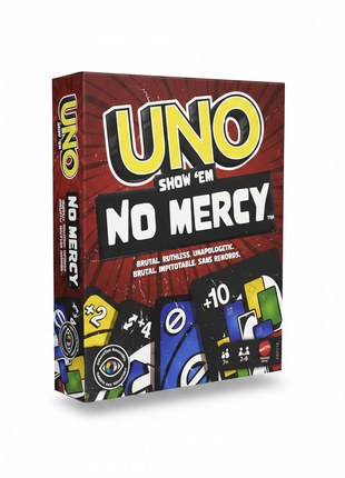 UNO No Mercy Mattel caja negra – juego de cartas intenso para reuniones y noches de juegos

