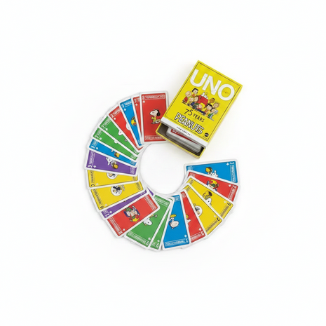 UNO Canvas Peanuts flat lay cartas personajes clásicos edición coleccionable 75 años