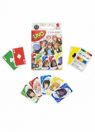 UNO Quintessential Quintuplets flat lay cartas 5 hermanas anime colores vibrantes