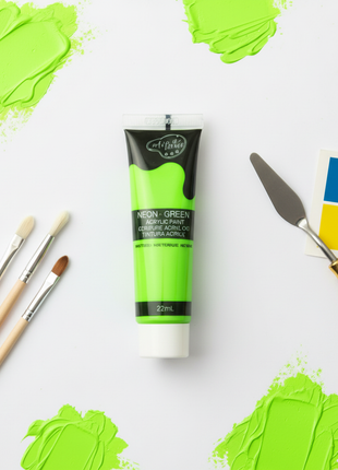 Pintura acrílica neón verde 22ml Acrilex con pinceles y materiales de arte, colores fluorescentes para artistas Perú

