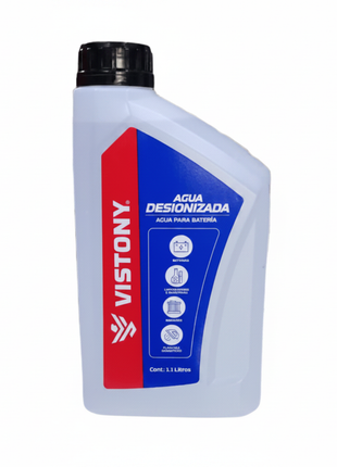 Vistony Agua Desionizada 1.1L para batería — botella vertical fondo blanco — OcShop Perú

