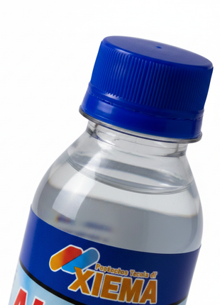 Xiema alcohol isopropílico 250ml – detalle tapa y etiqueta técnica – fórmula alta pureza formato compacto

