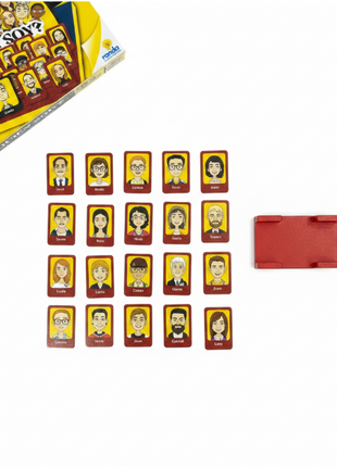 ¿Quién Soy? Ronda flat lay - soporte rojo, 24 cartas de personajes ilustrados, juego completo incluido